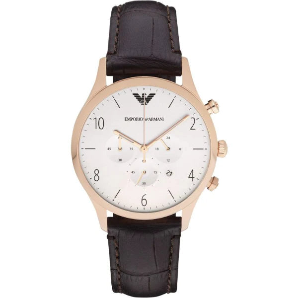 Emporio Armani Beta Chronograph White Dial Brown Leather Strap Watch For Men - AR1916