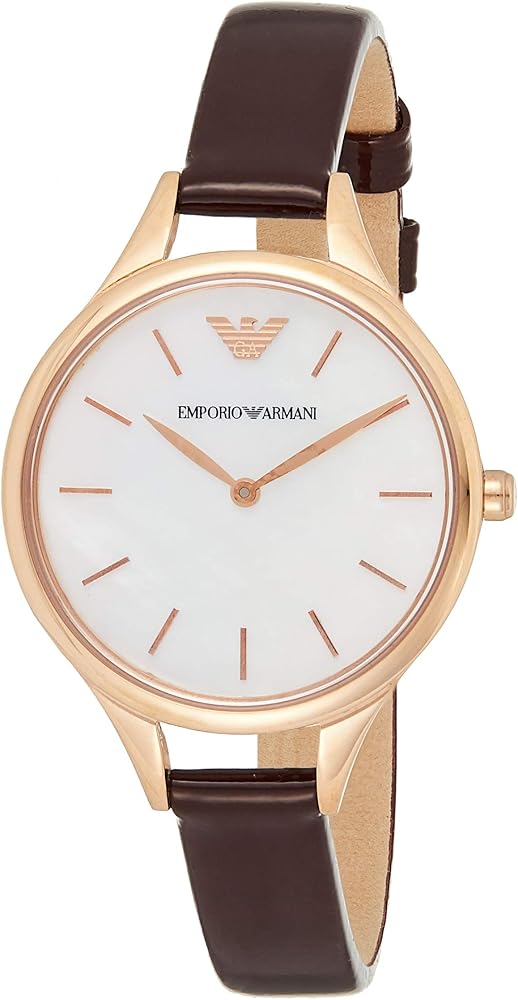 Emporio Armani Aurora Mother of Pearl White Dial Brown Leather Strap Watch For Women - AR11057