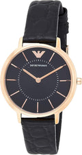 Emporio Armani Kappa Quartz Black Dial Black Leather Strap Watch For Women - AR11064