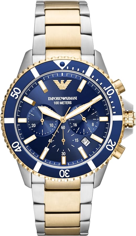 Emporio Armani Mario Chronograph Blue Dial Two Tone Steel Strap Watch For Men - AR11362