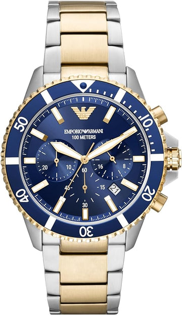 Emporio Armani Mario Chronograph Blue Dial Two Tone Steel Strap Watch For Men - AR11362