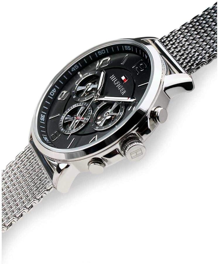 Tommy Hilfiger Quartz Chronograph Black Dial Silver Mesh Bracelet Watch for Men - 1791292