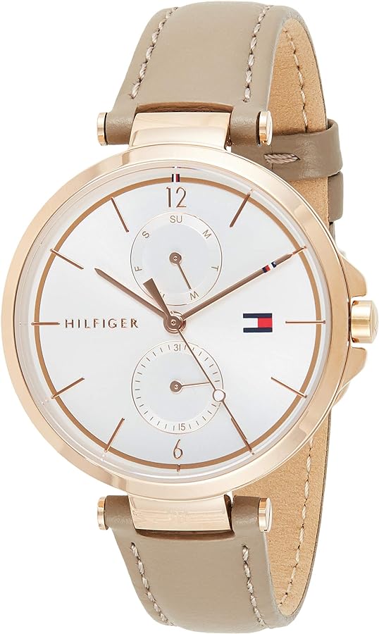 Tommy Hilfiger Angela Quartz Silver Dial Brown Leather Strap Watch for Women - 1782125