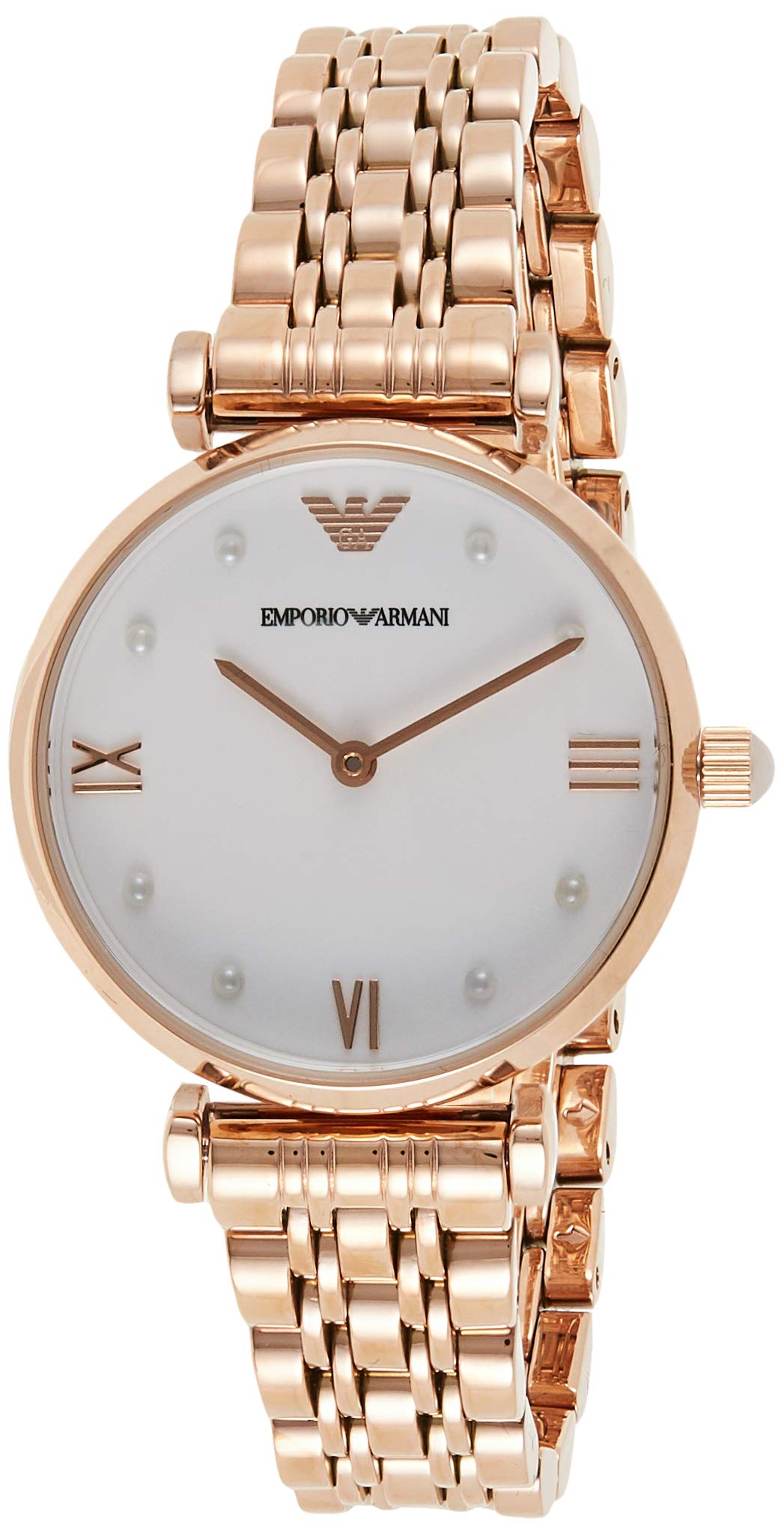 Emporio Armani Gianni T-Bar Quartz White Dial Rose Gold Steel Strap Watch For Women - AR11267