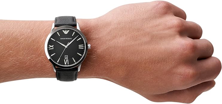 Emporio Armani Giovanni Analog Black Dial Black Leather Strap Watch For Men - AR11210