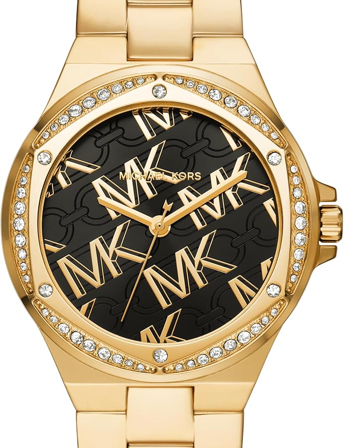 Michael Kors Lennox Quartz Black Dial Gold Steel Strap Watch For Women - MK7404