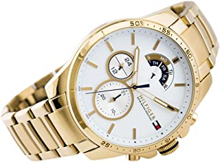 Tommy Hilfiger Iconic Quartz White Dial Gold Steel Strap Watch for Men - 1791538