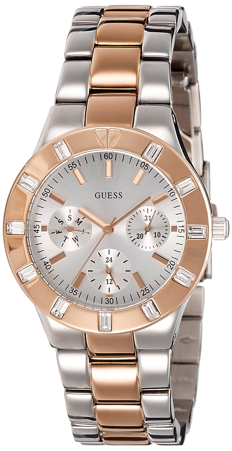 Guess Glisten Chronograph Analog Silver Dial Two Tone Steel Strap Watch For Women - W14551L1