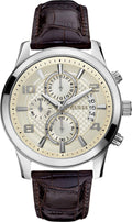 Guess Exec Chronograph White Dial Brown Leather Strap Watch For Men - W0076G2