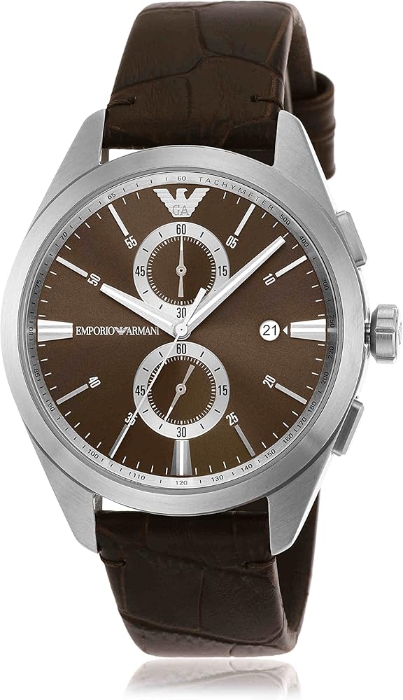 Emporio Armani Claudio Chronograph Brown Dial Brown Leather Strap Watch For Men - AR11482