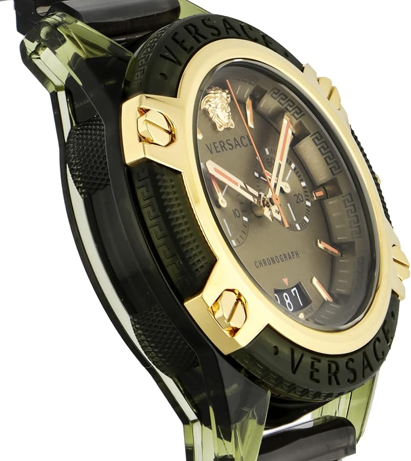 Versace Icon Active Chronograph Gold Dial Black Silicone Strap Watch For Men - VEZ700321