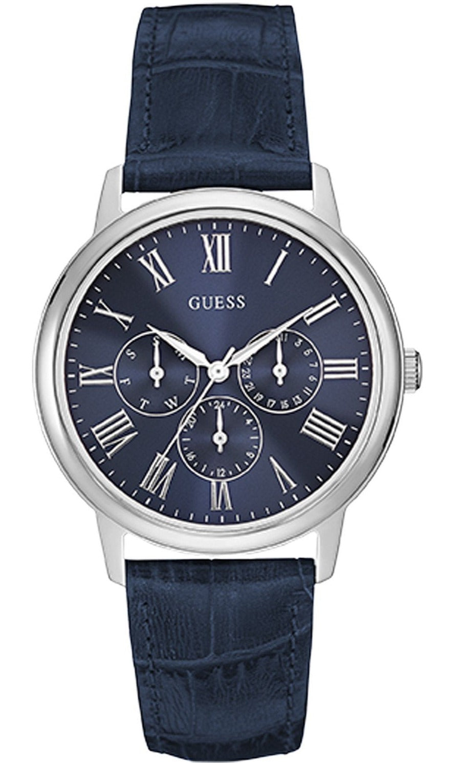 Guess Wafer Chronograph Quartz Blue Dial Blue Leather Strap Watch For Men - W0496G3