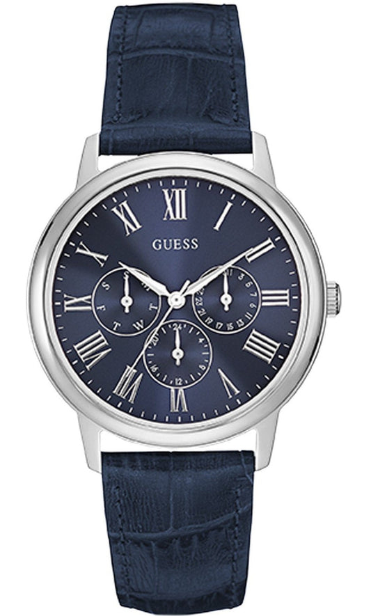 Guess Wafer Chronograph Quartz Blue Dial Blue Leather Strap Watch For Men - W0496G3