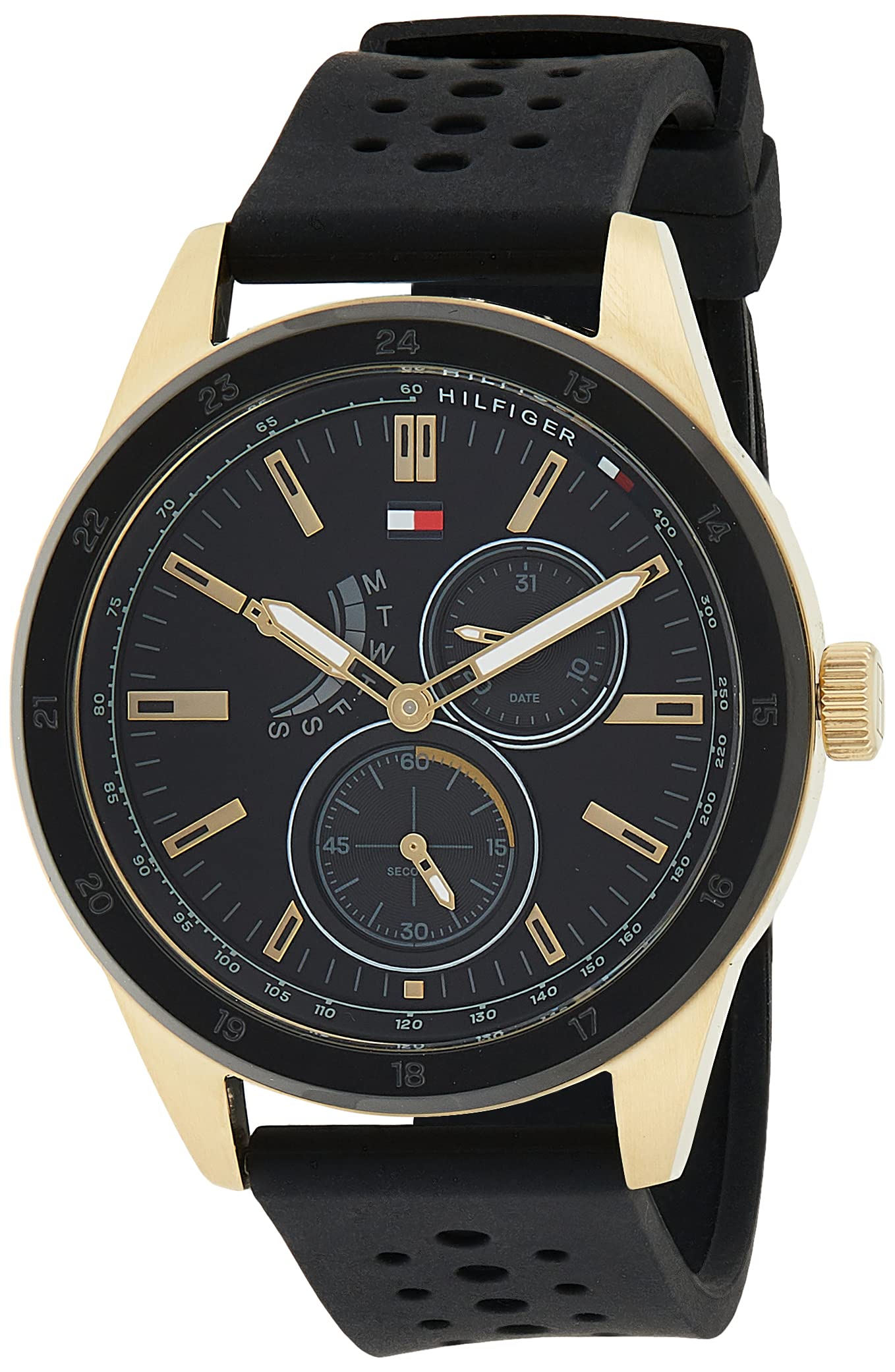 Tommy Hilfiger Austin Black Dial Black Rubber Strap Watch for Men - 1791636