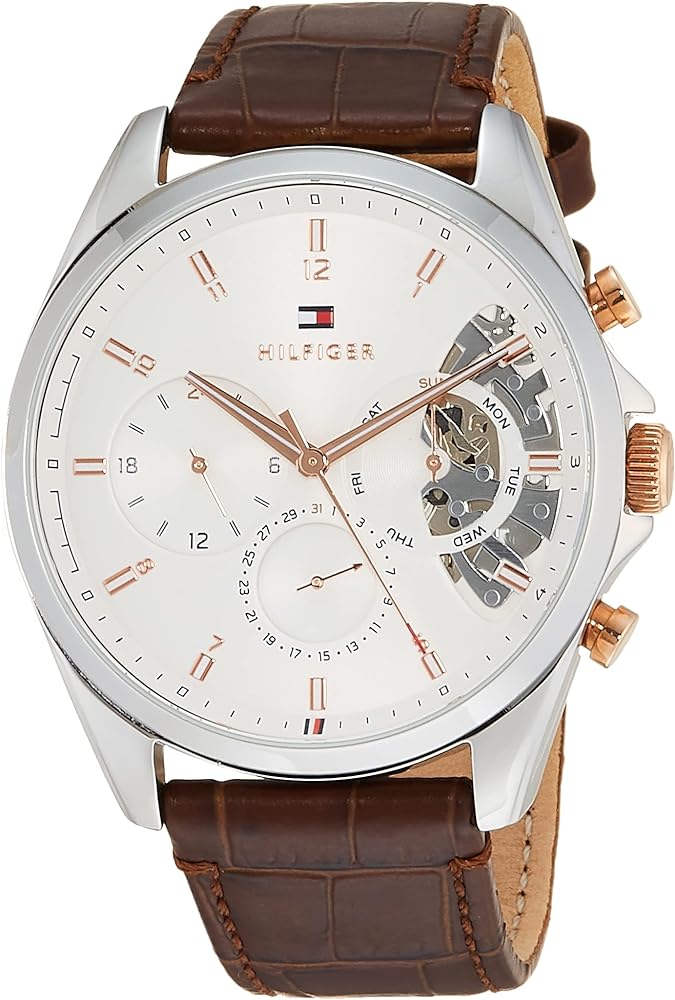 Tommy Hilfiger Baker Chronograph White Dial Brown Leather Strap Watch For Men - 1710450