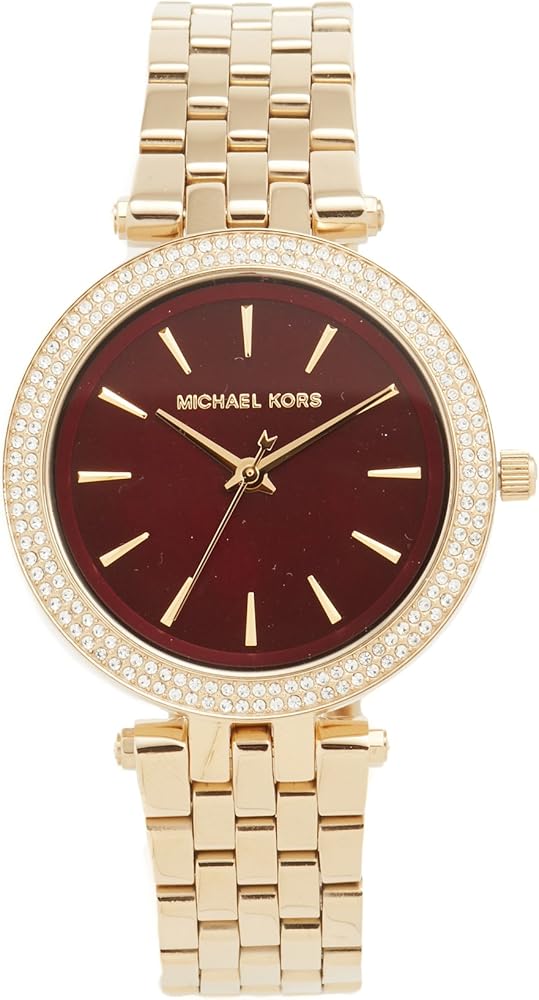 Michael Kors Darci Quartz Mother of Pearl Red Dial Gold Steel Strap Watch For Women - MK3583