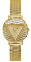 Guess Iconic Diamonds Gold Dial Gold Mesh Bracelet Watch For Women - GW0477L2
