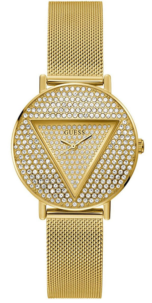 Guess Iconic Diamonds Gold Dial Gold Mesh Bracelet Watch For Women - GW0477L2