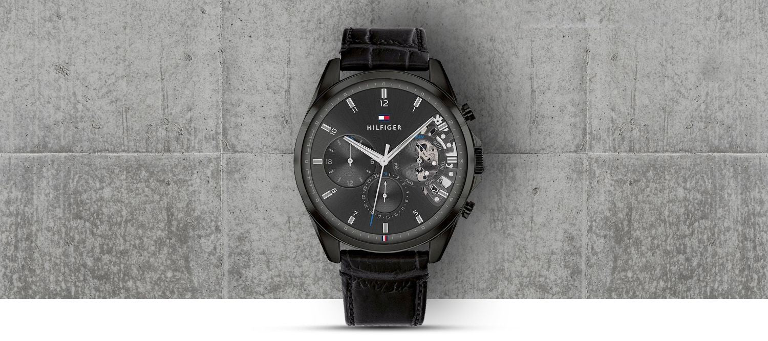 Tommy Hilfiger Baker Chronograph Black Dial Black Leather Strap Watch For Men  - 1710452