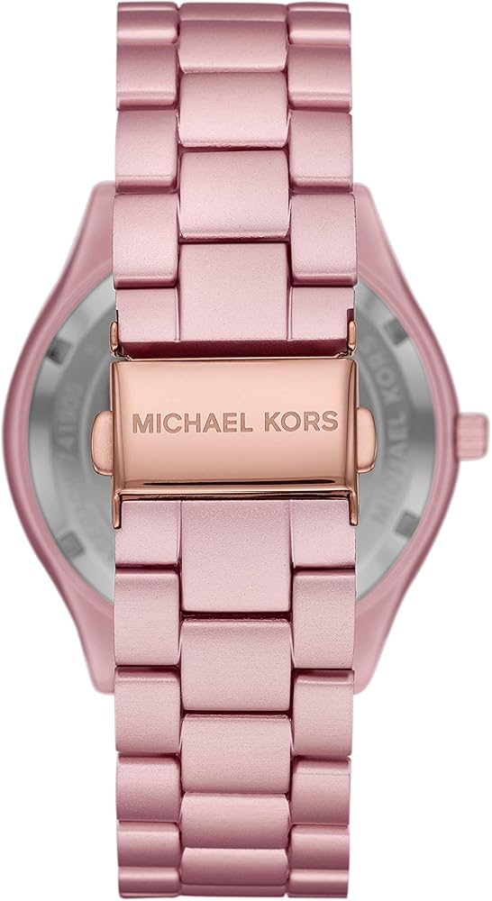 Michael Kors Slim Runway Pink Dial Pink Steel Strap Watch For Women - MK4456