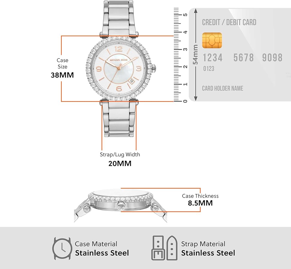 Michael Kors Parker Three Hand White Dial Silver Steel Strap Watch For Women - MK4694