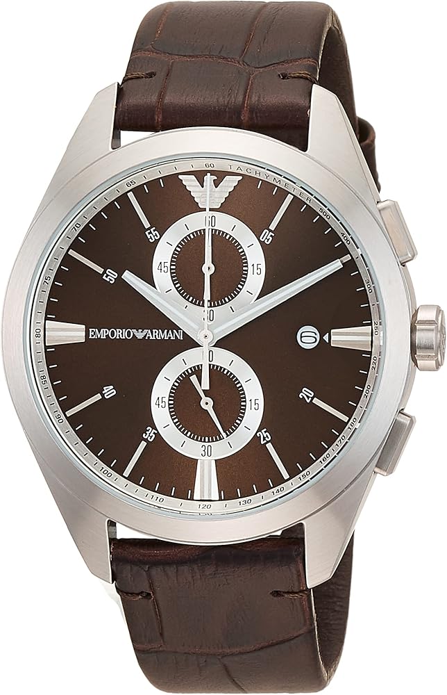 Emporio Armani Claudio Chronograph Brown Dial Brown Leather Strap Watch For Men - AR11482