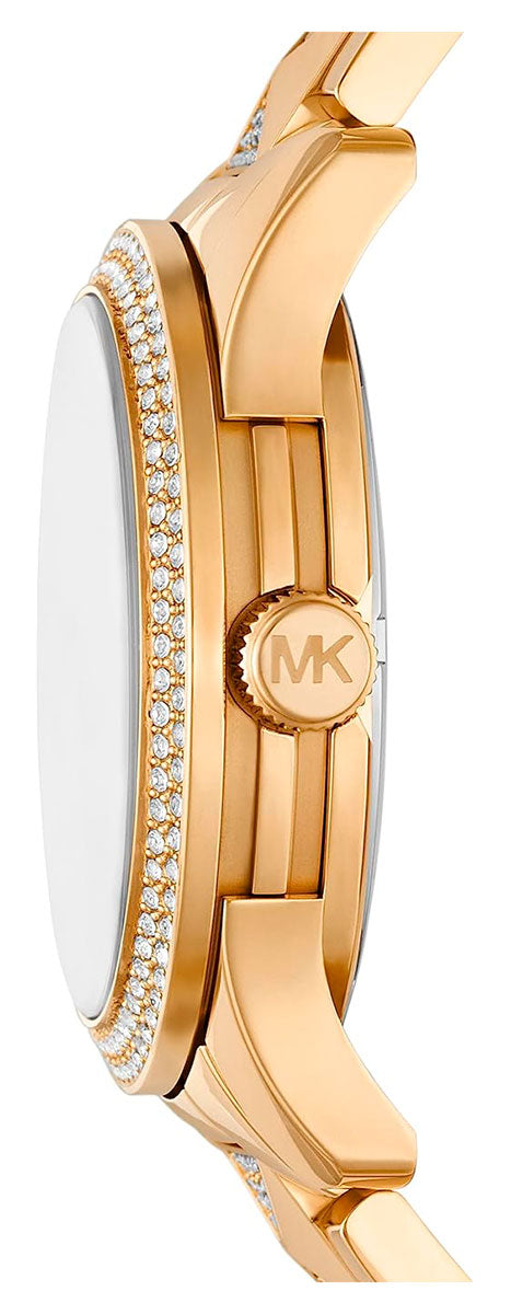 Michael Kors Runway Three Hand Green Dial Gold Steel Strap Watch For Women - MK7390