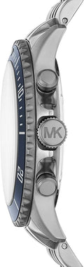 Michael Kors Bayville Chronograph Blue Dial Grey Steel Strap Watch For Men - MK8727