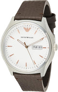 Emporio Armani Dress Quartz White Dial Brown Leather Strap Watch For Men - AR1999