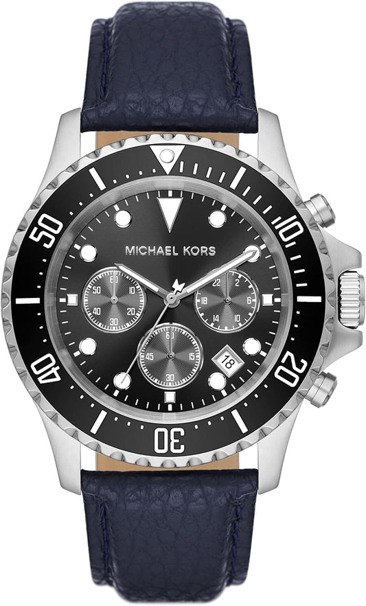 Michael Kors Everest Chronograph Black Dial Blue Leather Strap Watch For Men - MK9091