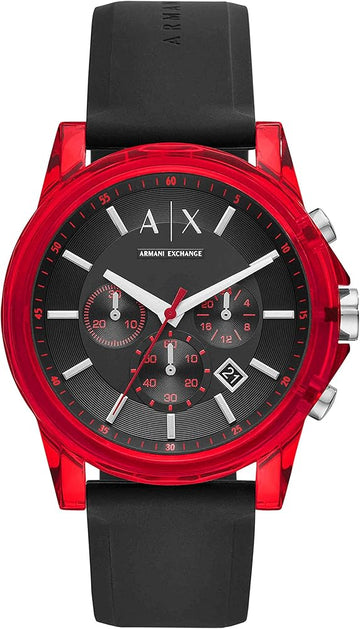 Armani Exchange Outerbanks Chronograph Black Dial Black Silicone Strap Watch For Men - AX1338