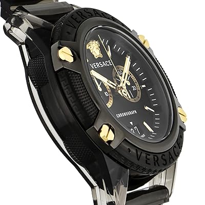 Versace Icon Active Chronograph Black Dial Black Steel Strap Watch for Men - VEZ700421