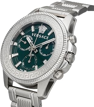 Versace Greca Action Chronograph Quartz Green Dial Silver Steel Strap Watch for Men - VE3J00422