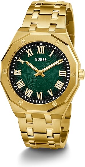 Guess Asset Quartz Green Dial Gold Steel Strap Watch For Men - GW0575G2