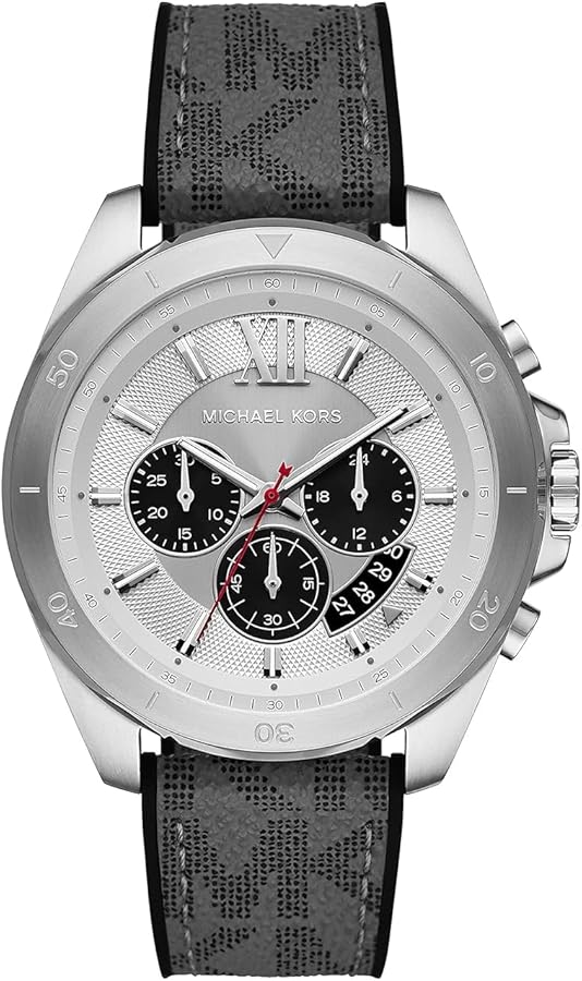 Michael Kors Brecken Chronograph Silver Dial Grey Rubber Strap Watch For Men - MK8922