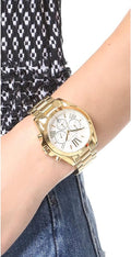 Michael Kors Bradshaw Chronograph White Dial Gold Steel Strap Watch For Women - MK6266