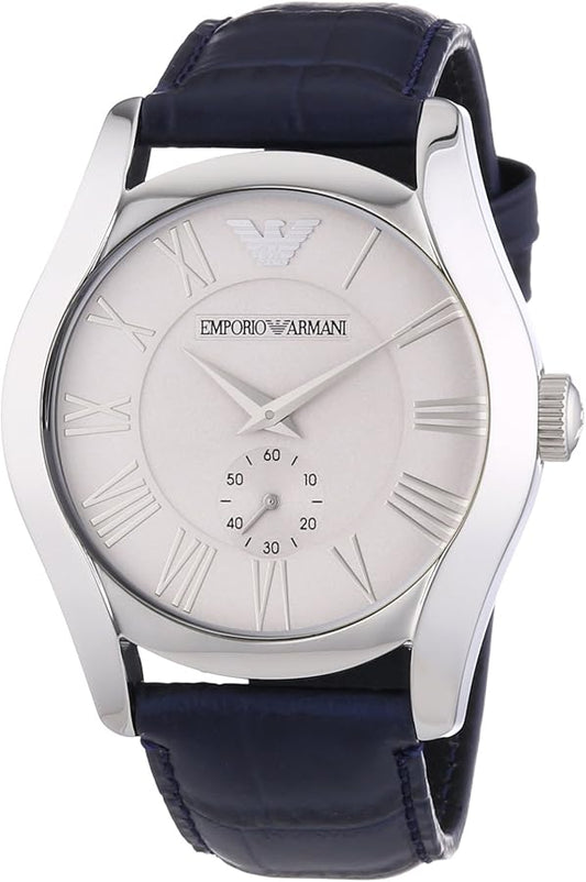 Emporio Armani Valente Quartz Silver Dial Grey Leather Strap Watch For Men - AR1666