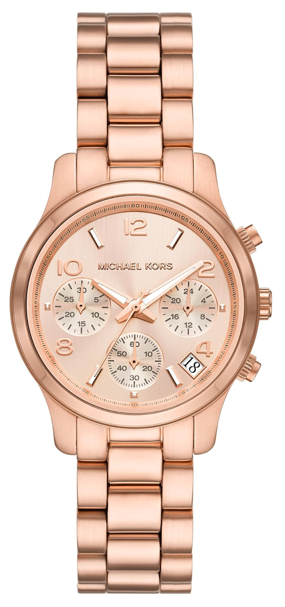 Michael Kors Runway Chronograph Rose Gold Dial Rose Gold Steel Strap Watch For Women - MK7327