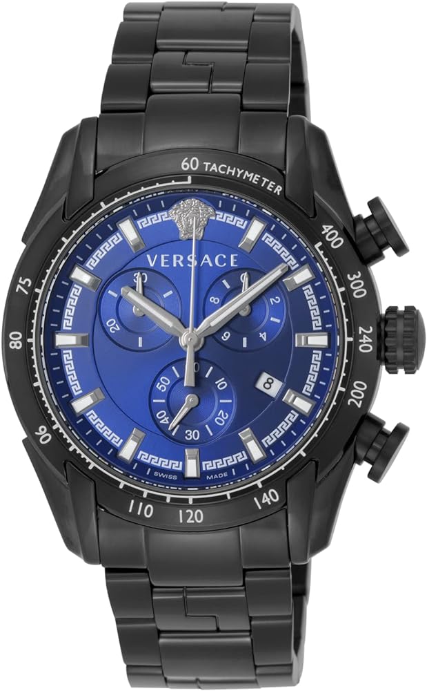 Versace V-Ray Chronograph Quartz Blue Dial Black Steel Strap Watch For Men - VE2I00521