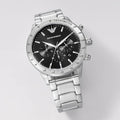 Emporio Armani Mario Chronograph Black Dial Silver Steel Strap Watch For Men - AR11241