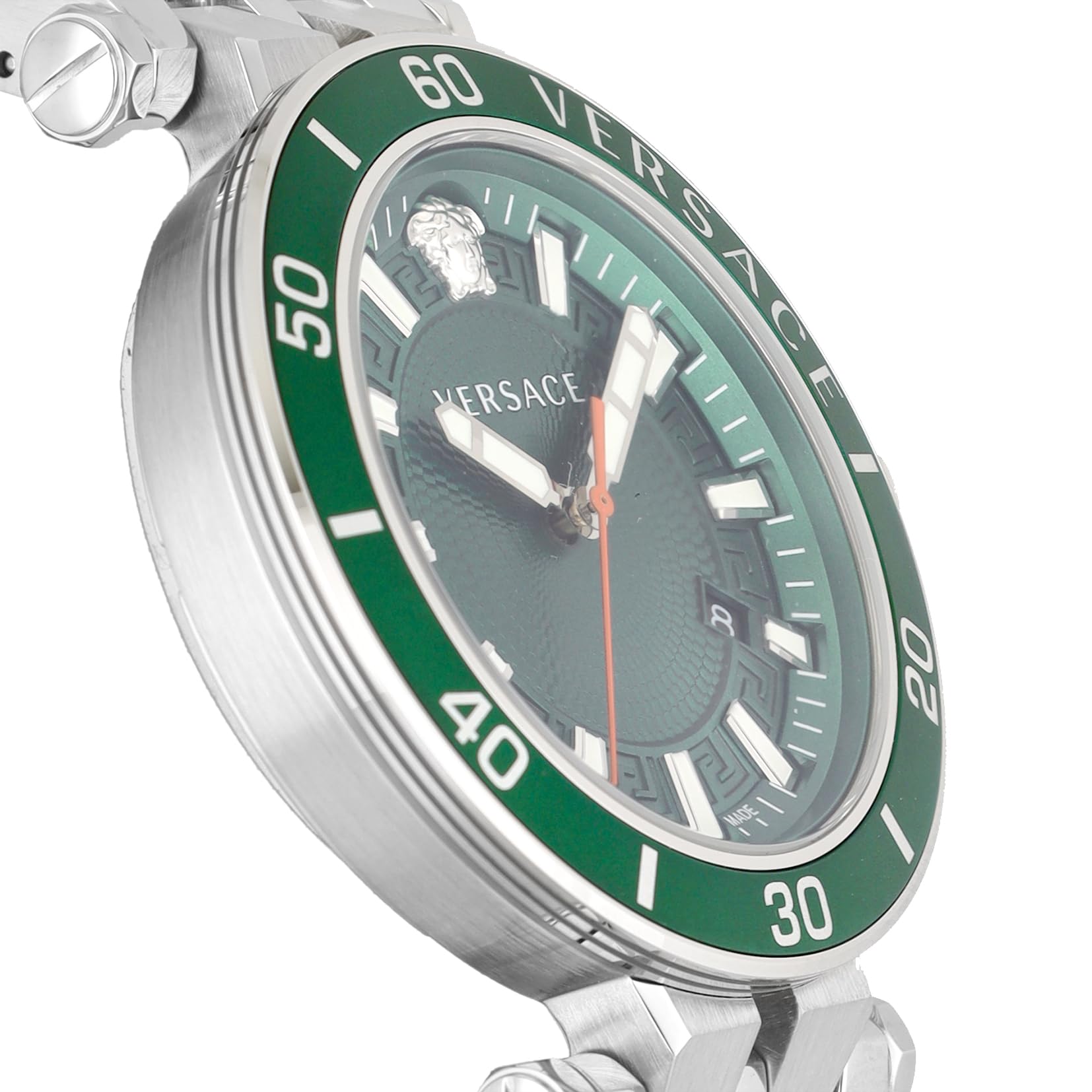 Versace Greca Sport Quartz Green Dial Silver Steel Strap Watch For Men - VEZ300421