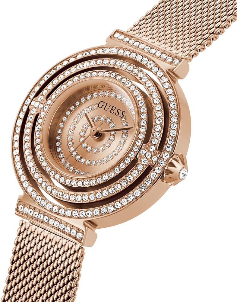 Guess Dream Crystals Rose Gold Dial Rose Gold Mesh Bracelet Watch For Women - GW0550L3