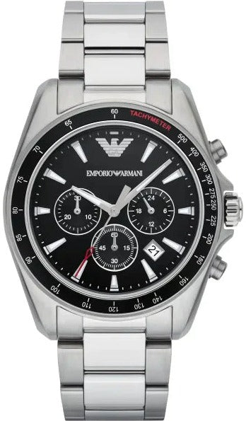 Emporio Armani Sigma Chronograph Black Dial Silver Steel Strap Watch For Men - AR6098