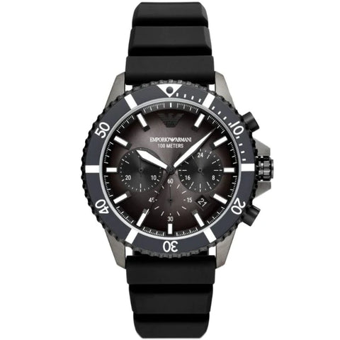 Emporio Armani Diver Chronograph Black Dial Black Silicon Strap Watch For Men - AR11515