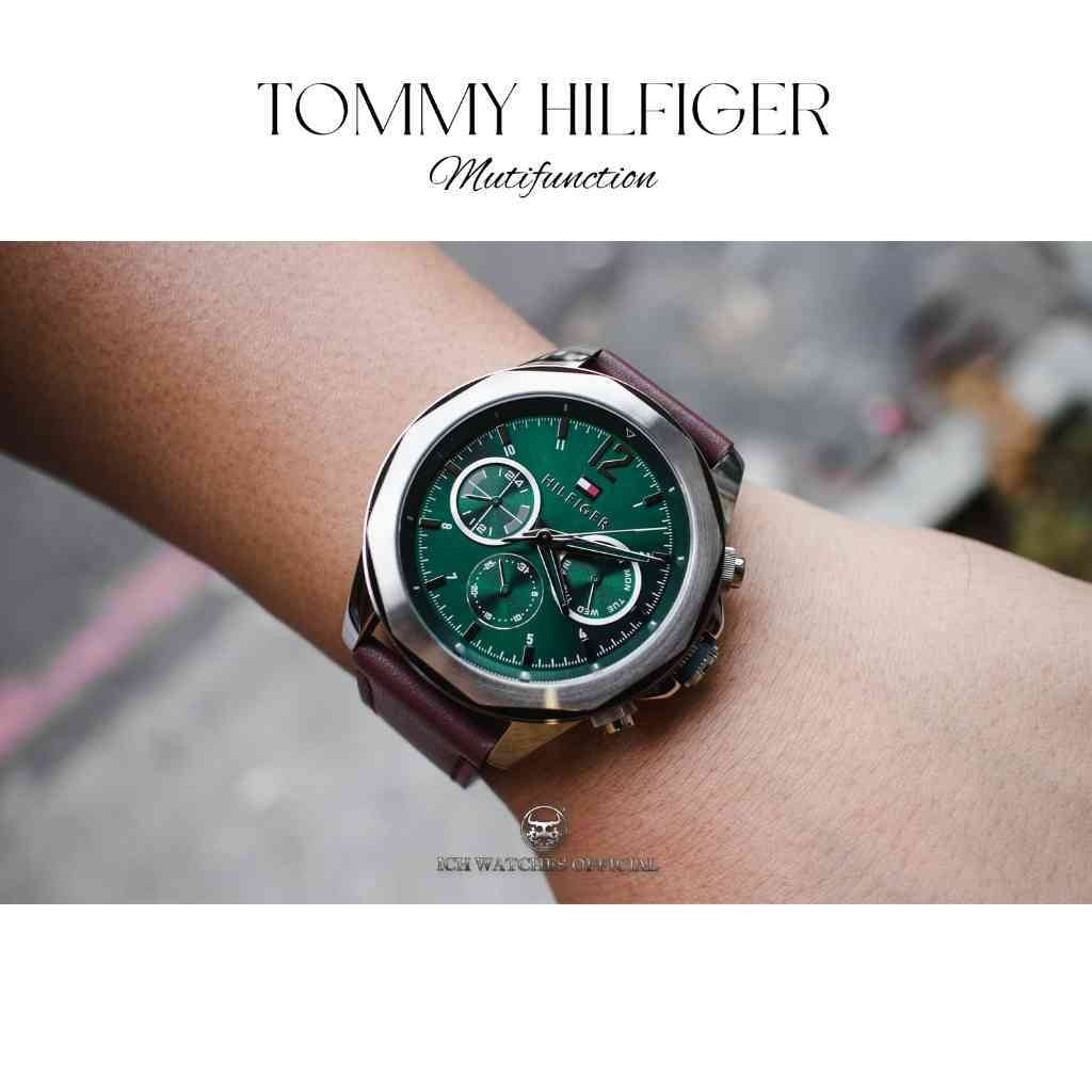 Tommy Hilfiger Lars Chronograph Green Dial Brown Leather Strap Watch For Men - 1792064