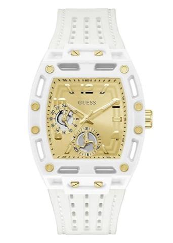 Guess Phoenix Analog Gold Dial White Silicone Strap Watch For Men - GW0499G5