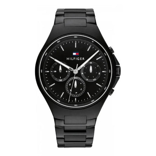 Tommy Hilfiger Justin Chronograph Black Dial Black Steel Strap Watch For Men - 1792055