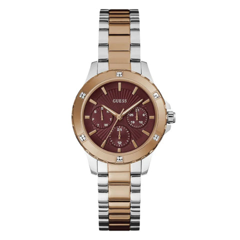 Guess Mist Analog Maroon Dial Two Tone Steel Strap Watch For Women - GW0723L2