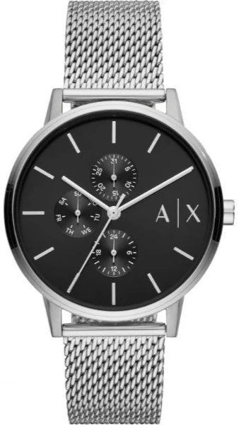 Armani Exchange Cayde Chronograph Black Dial Silver Mesh Strap Watch For Men - AX2714