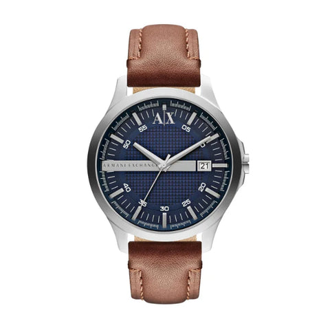 Armani Exchange Hampton Chronograph Blue Dial Brown Leather Strap Watch For Men - AX2133